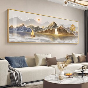 现货旭日东升客厅装饰画沙发背景墙挂画中国风壁画一整副新中式山