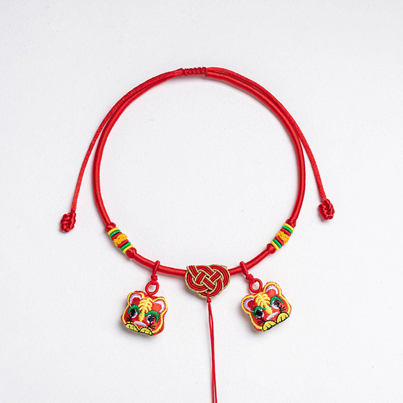 现货手工编织绳项圈宝p宝长命金锁编绳项链绳百岁红绳婴儿童吊坠