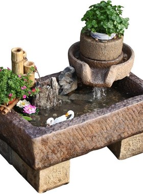 石磨假山石配件流水磨盘民宿景观装饰阳台庭院花园喷泉摆件缘之故