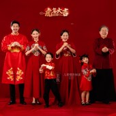 全家福亲子装 一家六口新年喜庆影楼拍照主题秀和服旗袍2022 家庭装