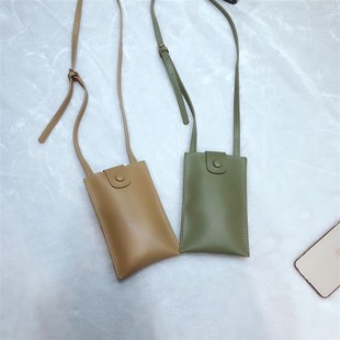 手机零钱包单肩斜挎小方包挂脖小包包便携卡包 软皮纯色迷你包竖款