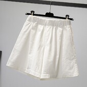 高腰阔腿五分裤 女夏季 薄款 加肥加大码 胖mm松紧腰休闲5分a字短裤 子