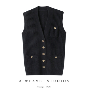 高端定位 背心女羊绒毛衣针织马甲坎肩 气质V领100%纯山羊绒开衫