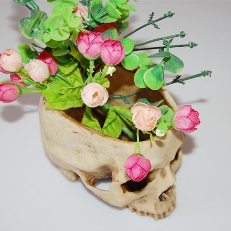 Resin Skull Model Flower Pot Shining Fruit Plate Storage Con
