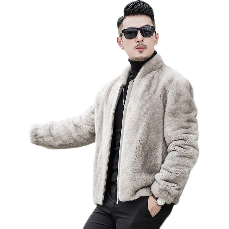 新款高级感海宁貂皮大衣男整貂保暖皮草一体大尺码仿水y貂毛夹克