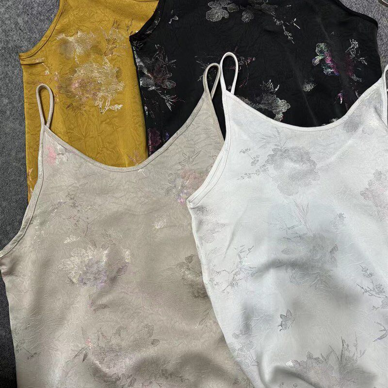 圆领提花细吊带春夏季装背心连衣裙女士内搭小打底衫外穿中长裙