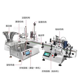 尖嘴瓶滴瓶罐装 机 包装 推荐 旋盖车标贴自动包装 尖头瓶灌装 设备