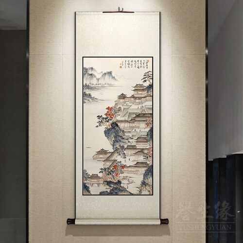 溥儒汉苑图新中式卷轴挂画竖版餐厅书房装饰画玄关客厅过道壁画
