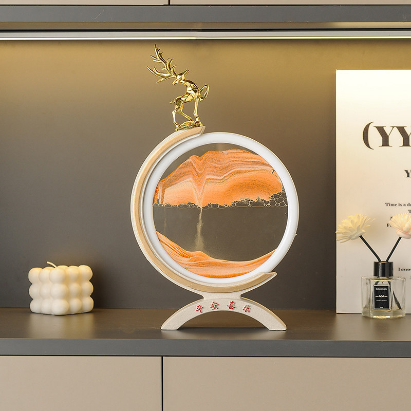 高档流沙画沙漏摆件沙画招财鹿客厅酒柜装饰乔迁新居礼品开业礼物