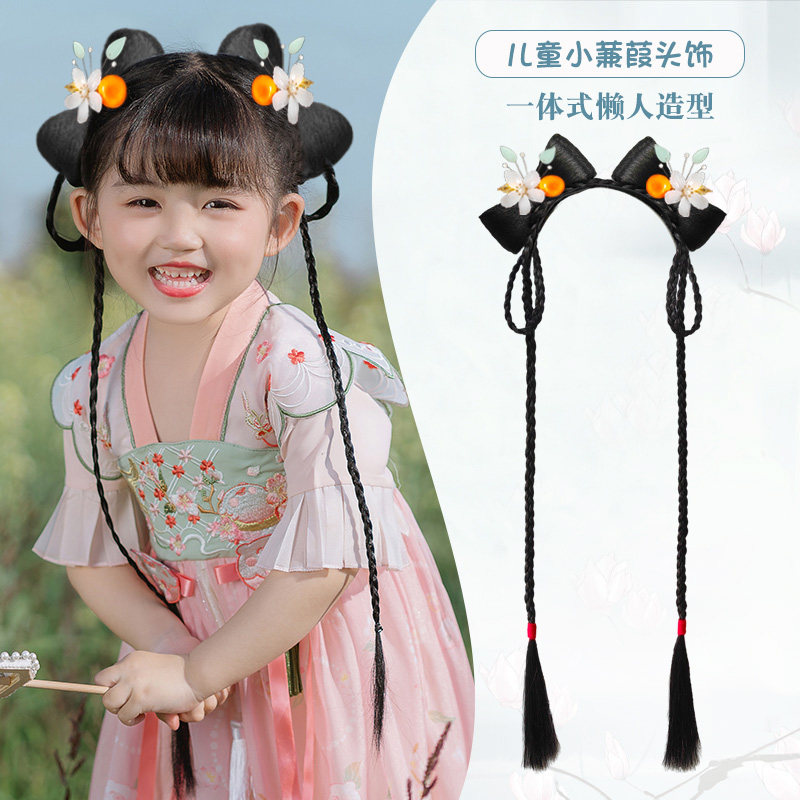 热销儿童汉服假发包一体式发型发箍古风女童古装发髻发饰可爱头饰