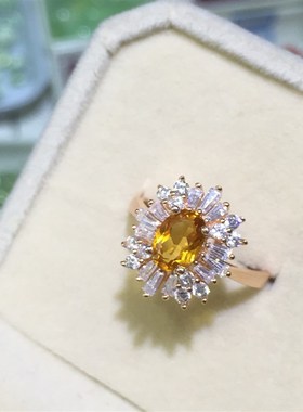 新款 流行T钻银戒指 925银镶嵌天然黄晶戒指 颜色好