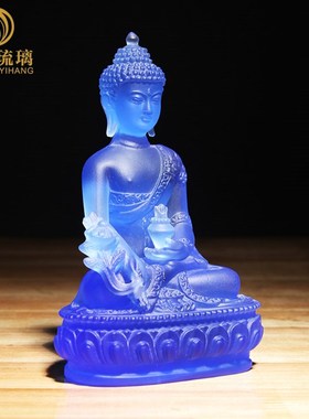 释迦牟尼蓝色药师佛佛像莲花底座七佛供奉药师琉璃光如来家用摆件