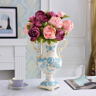 美式陶瓷花瓶摆件现代中式简约客厅G电视柜餐桌花插英式装饰品