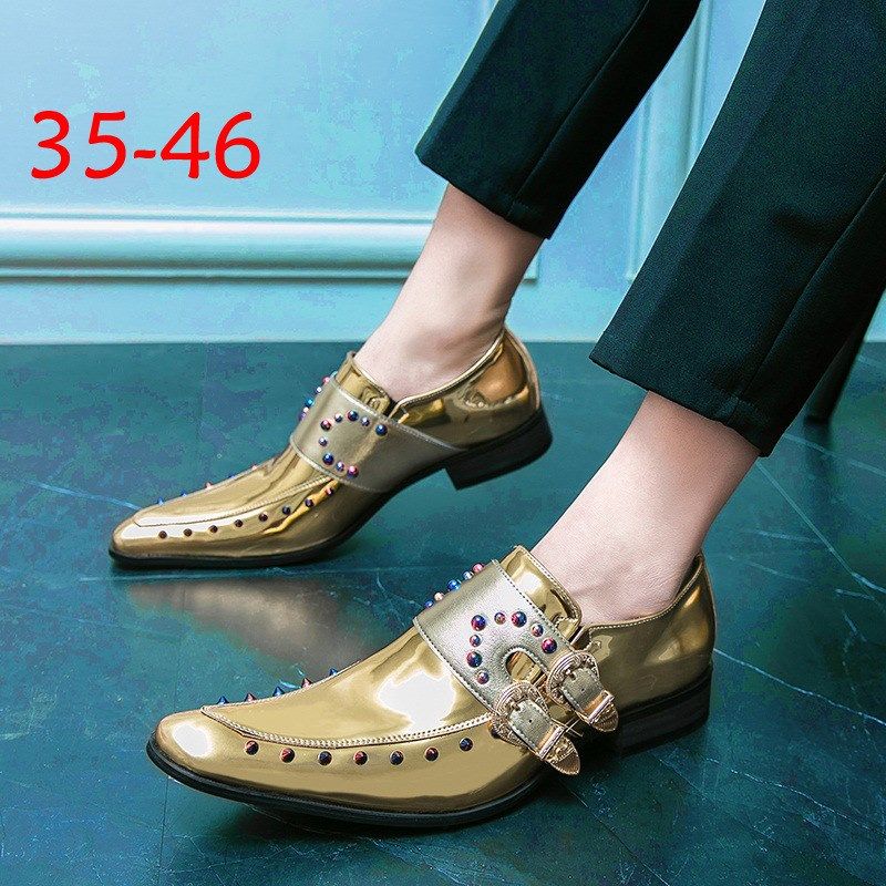 金色男士皮鞋 柳钉潮流时尚休闲男鞋大码45 46双扣套脚懒人鞋帅气,流行男鞋,休闲皮鞋,淘宝优惠券,粉丝福利购,淘宝优惠卷