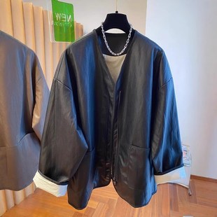夹克上衣2 特大码 300斤高级感pu皮外套男女装 秋冬季 宽松休闲中长款