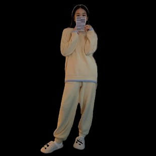 N378 羽毛纱加厚加绒女温柔可外穿家居服套装 半边绒睡衣女冬款 冬季