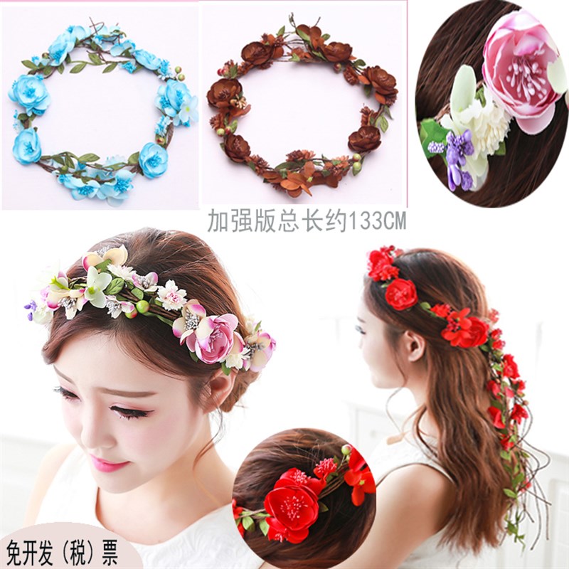 新款假花花环新娘头饰儿童演出假花花环头饰旅游拍V照假花花环头