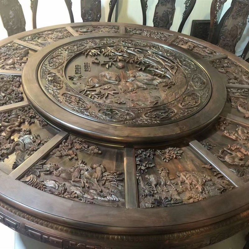 红木餐桌老挝大红酸枝酸枝圆桌交趾黄檀深雕圆台桌雕花实木餐桌椅,住宅家具,红木餐桌,淘宝优惠券,粉丝福利购,淘宝优惠卷