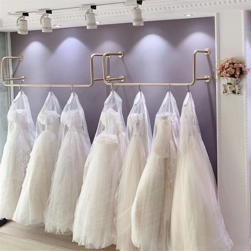 服装店展示架金色铁艺侧挂货架上墙吊顶陈列架U悬T挂衣架女装吊架