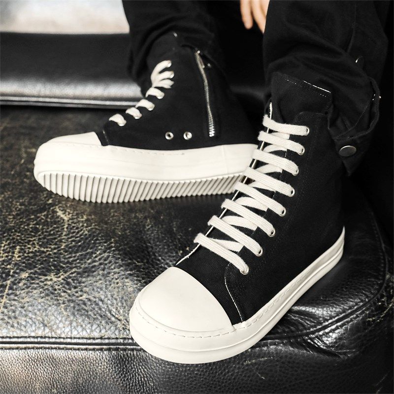高帮鞋男鞋夏季小众板鞋新款美式潮流厚底侧拉链国潮酷街头帆布鞋