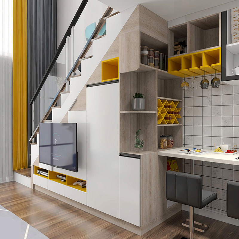 定制公寓楼梯柜香港公屋小户型订做柜多j功能储物家用收纳柜阁楼