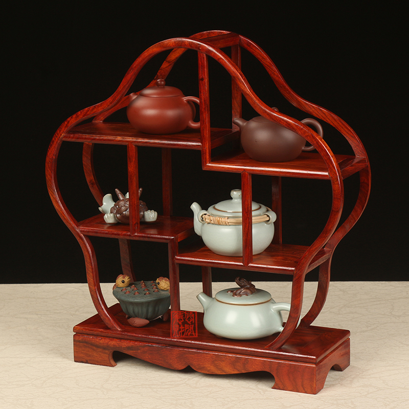 小多宝阁摆件茶室展示架博古架实木中式紫砂壶古R玩架子茶具置物
