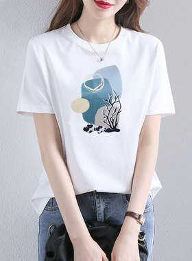 欧洲站白色纯棉短袖t恤女2022年夏季新款ins风宽松设计感小众上衣
