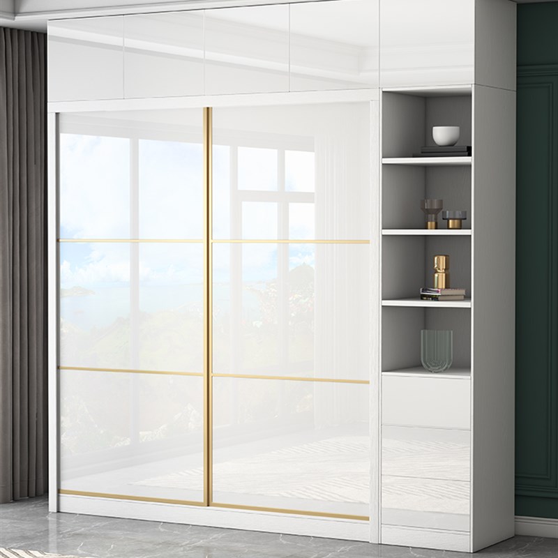 家用卧室实d木质现代简约推拉门衣柜北欧经济型大空间储物移门柜