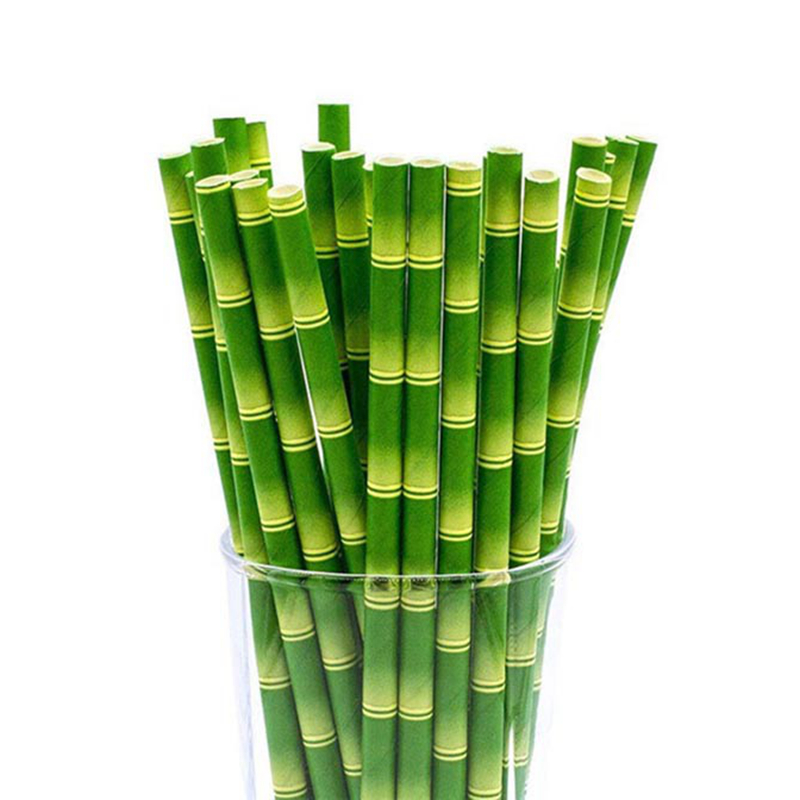 速发25pcs/lot Green Bamboo Paper Straws Happy Birthday Weddi