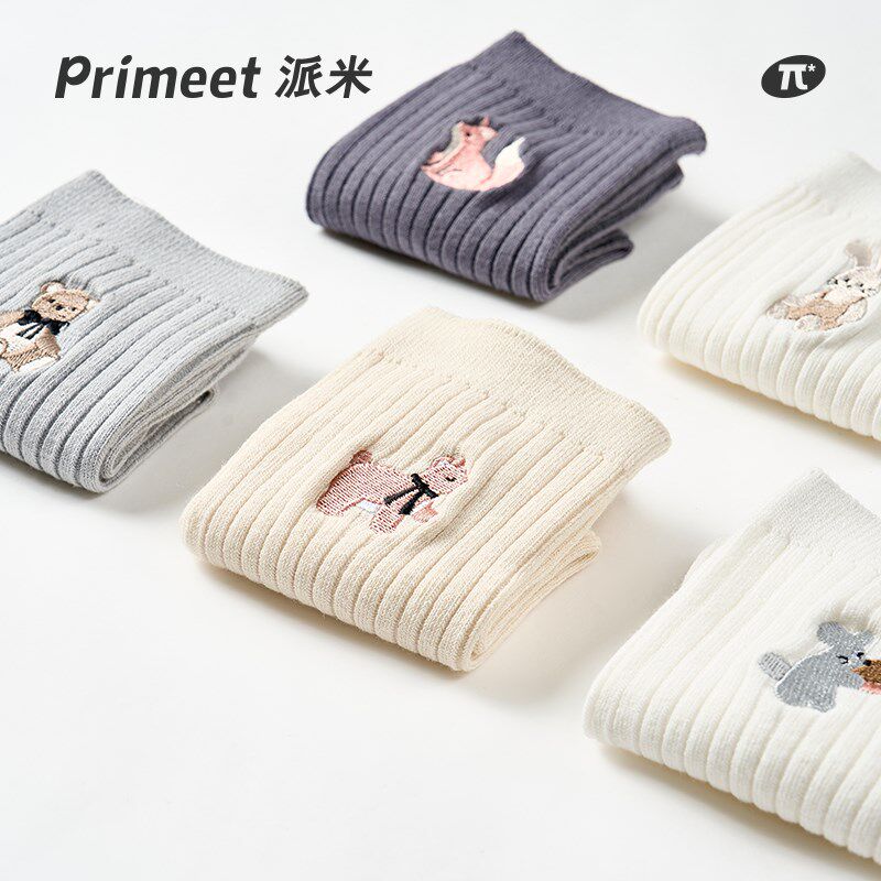 刺绣袜子女春秋款白色中筒袜可爱日系双针秋冬配小皮鞋运动长袜棉