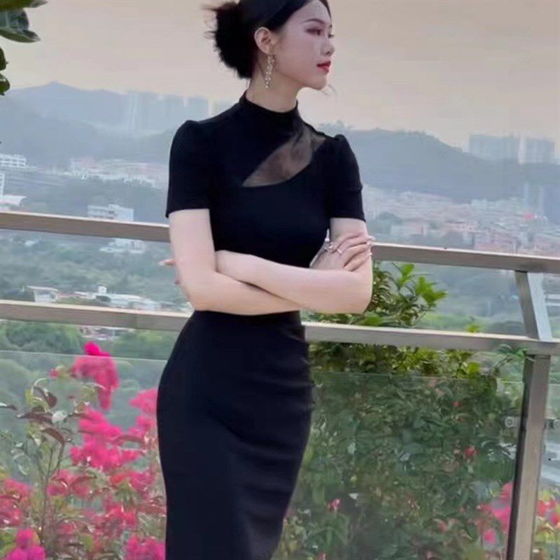 欧洲站2024夏季新中式国风改良版旗袍裙高级感绝美收腰黑色连衣裙
