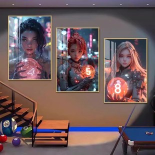 台球室墙面背景墙挂画桌球室台球厅装饰画海报壁画发光灯箱画定制
