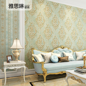 欧式3D立体浮雕不织布大马士革壁纸奢华N客厅卧室背景墙壁纸高