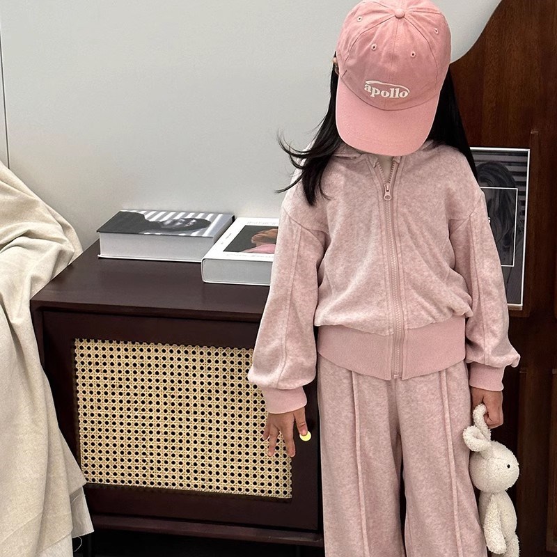 儿童运动休闲f套装2023秋季新款韩版女童连帽拉链卫衣外套阔腿裤