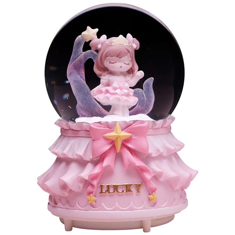 魔卡少女心水晶球儿童玩具女孩音乐盒旋转飘雪八音盒摆件生日礼物