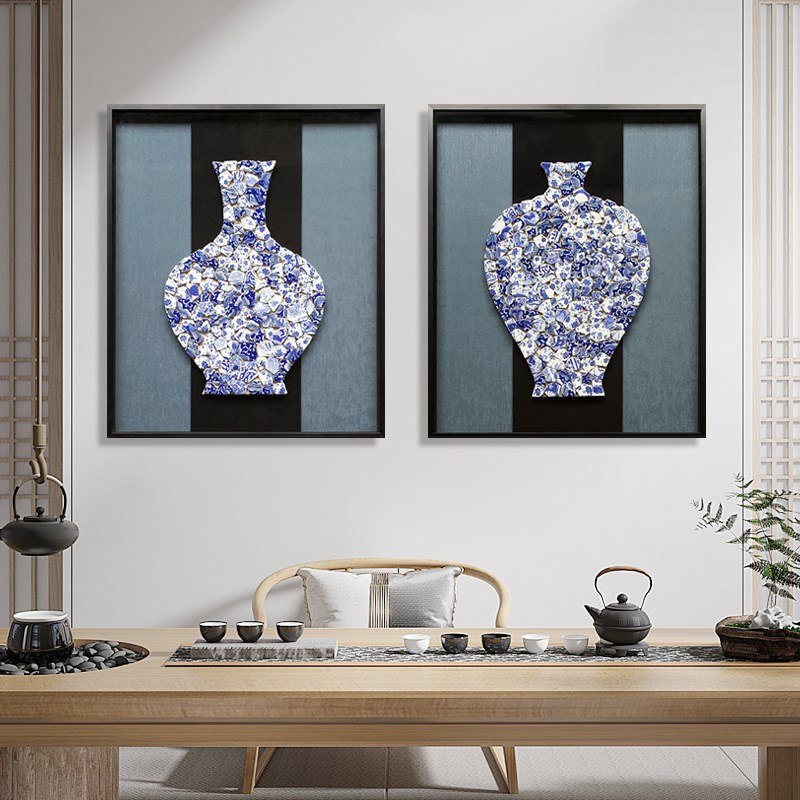 实物装饰画青花瓷画手工挂画新中式立体画现代简约X玄关画客厅画图片