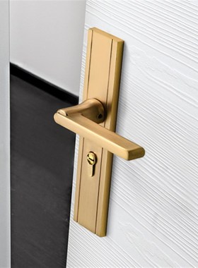 2020新款金色室内门锁静音卧室房门锁实木L门锁具拉丝铜加厚实心