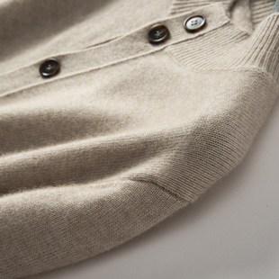 君沉时年山羊绒开衫男半高领纽扣加厚秋冬外套纯色休闲大码毛衣