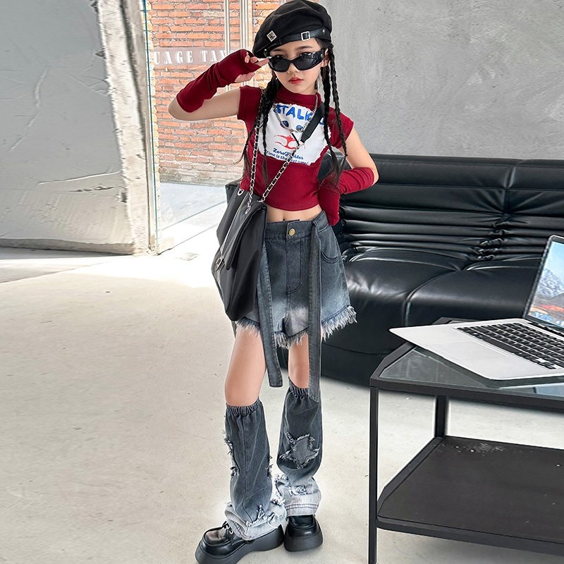 新品爵士舞服装女童秋款2023新款少儿模特个性走秀表演服儿童街舞
