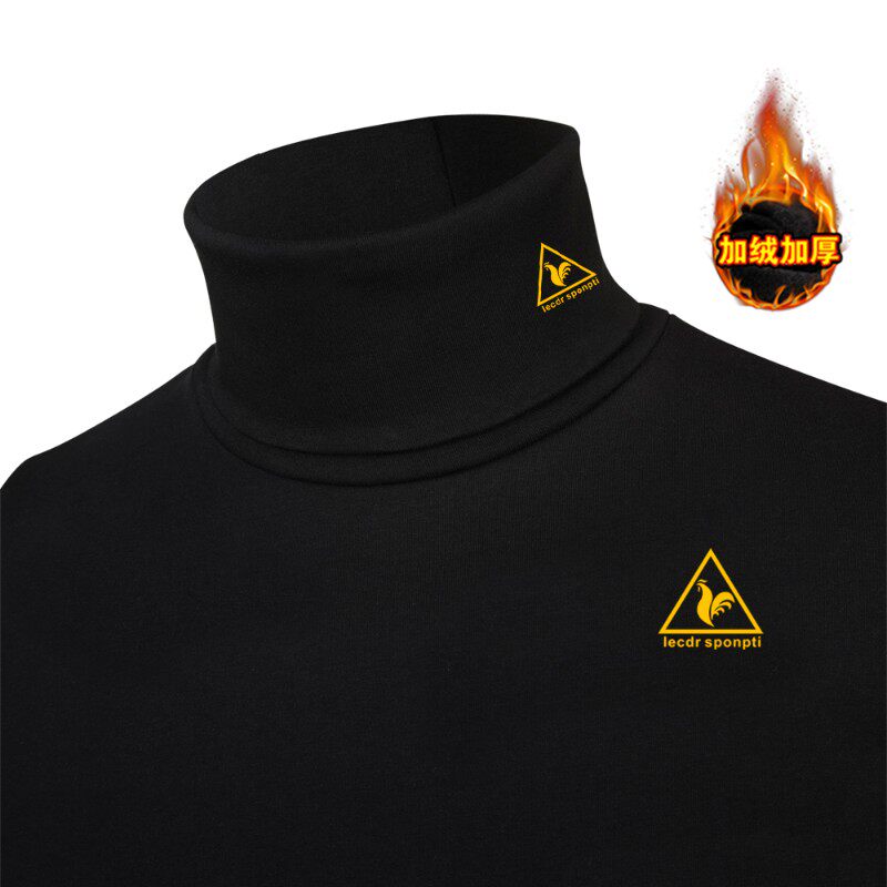 高领打底衫男士h保暖内衣T恤加绒加厚长袖t恤黑色纯棉修身上衣冬