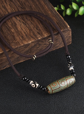 九眼天珠项链男仿品横穿锁骨链挂绳藏式短款男生锁骨绳黑色潮