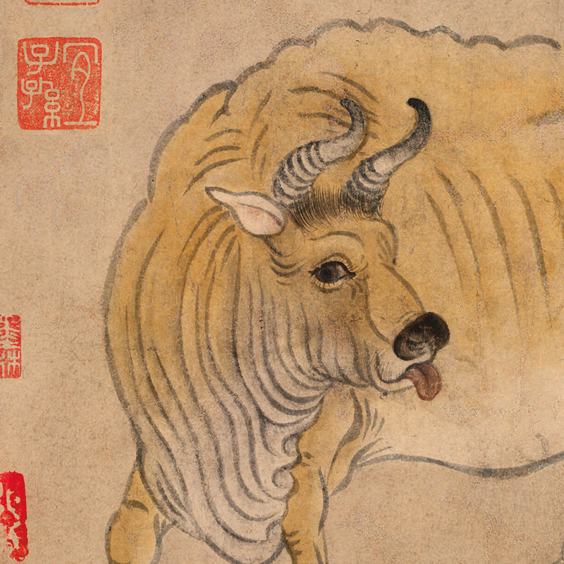 国画五牛图客厅装饰画沙发背景墙壁画书房L办公室酒店挂画实木有图片
