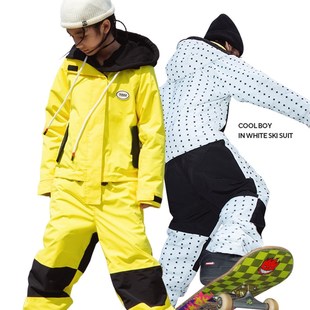 YXSS儿童滑雪服单板防水防寒宽松连体衣裤撞色拼接男女童滑雪套装