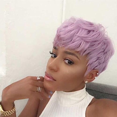 新品假发hair欧美假发女短发时尚浅紫色化纤全头套Pixie wigs