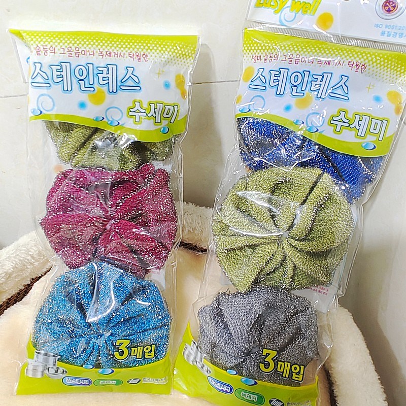 新品韩国b刷碗刷锅银丝钢丝洗碗擦不伤锅去污蝴蝶结清洁球花朵型