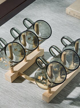 31N玻璃小茶杯青灰色带把手品茗杯耐热K家用喝茶小杯子功夫茶具