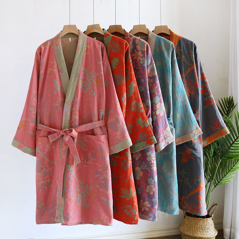 睡袍女双层纱布提花浴袍春秋薄款日系和服睡衣吸水浴衣汗蒸服