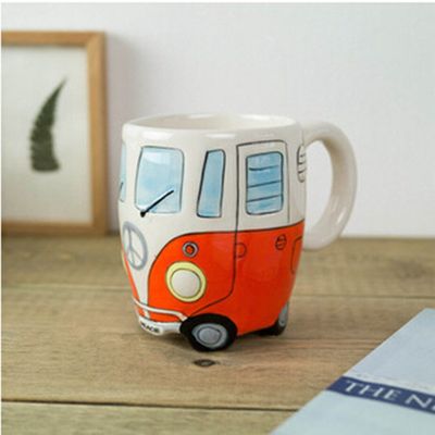 400ml Creative Hand Painting Double Bus Mugs Retro Ceramic C