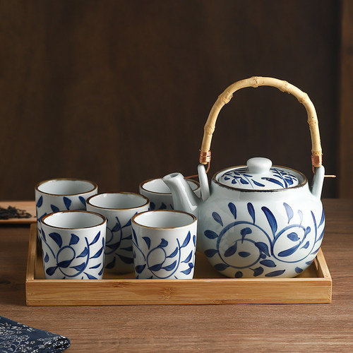 釉下彩日式提梁壶茶具饮茶杯功夫茶具杯壶套装陶瓷家用大号泡茶壶