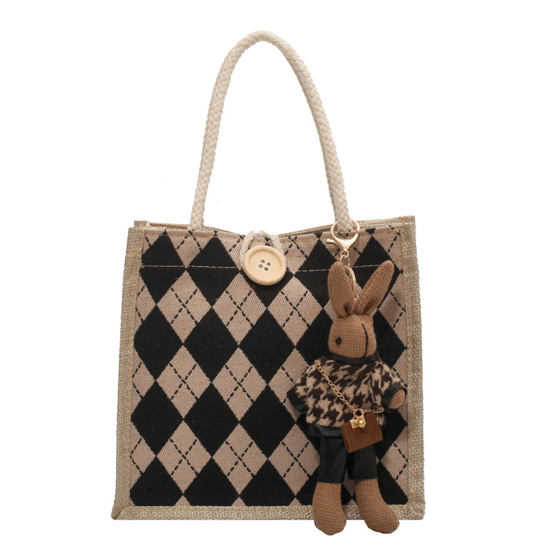 速发网红上班族杂物袋麻布手提袋外出时尚亚麻麻袋女饭袋子大号大